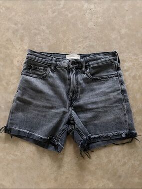 Everlane High-Waist Black Washed Denim Cutoff Shorts